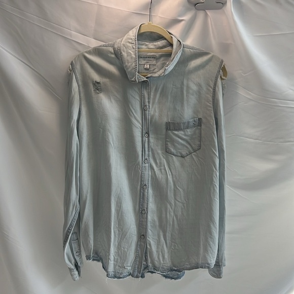 Distressed Light Wash Denim Button Down - Picture 1 of 7